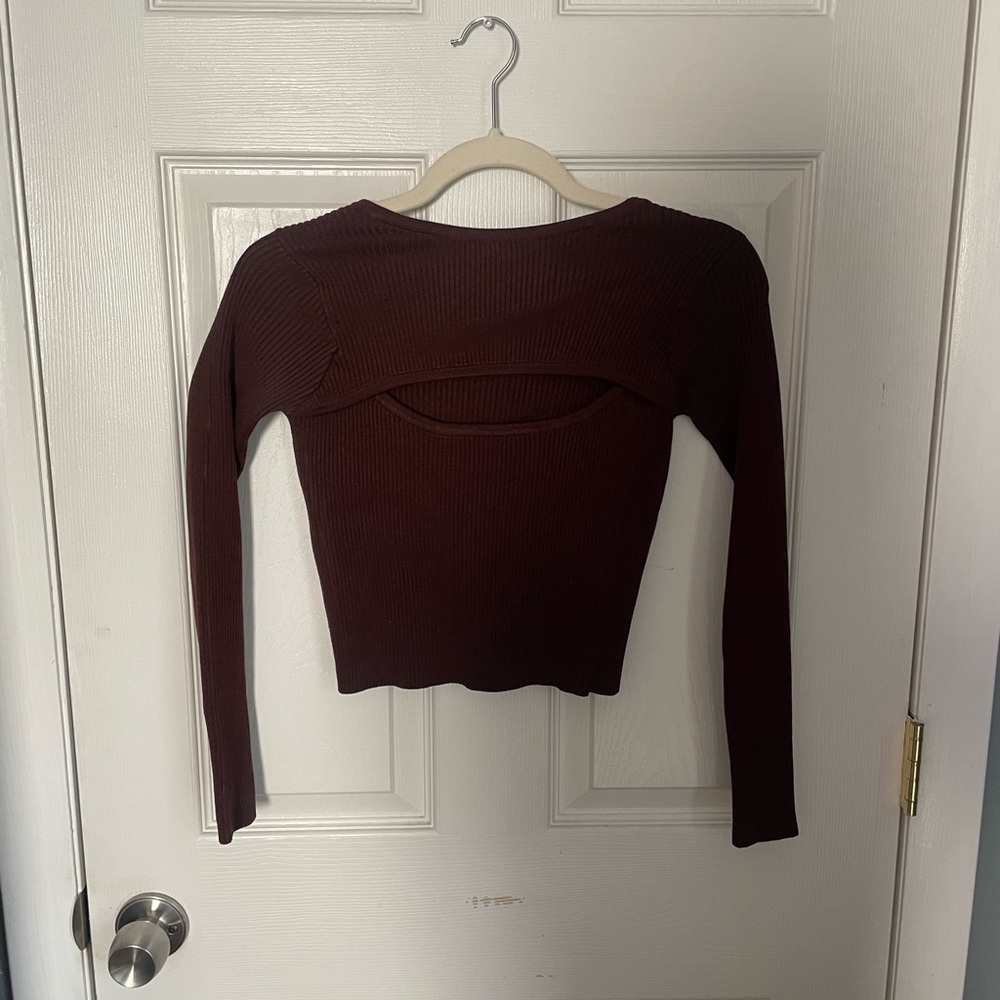 Chic Brown Long Sleeve Crop Top